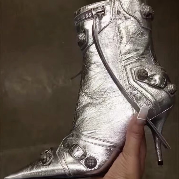 Botas De CueroMujerウエスタンカウボーイスタイルリベットスタッズ