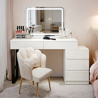 Table de maquillage moderne au design simple et luxueux avec panneau en bois, armoire de rangement et miroir pour chambre et salle de bain