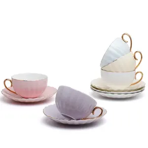 céramique café tasse 8oz Suppliers-Tasses en céramique blanche, 6/8oz, ensemble de tasses, pour le café, le thé, et sous-tasses, en céramique