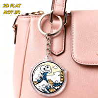 Porte-clés en acrylique « Funny Cookie in Ocean Wave » avec yeux bouleux, pépites de chocolat et design artistique de style japonais, pendentif rond transparent