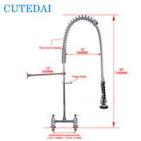 Robinet de cuisine industriel à montage sur plan, 2 trous, 48 pouces, chromé, 2 poignées, avec douchette extractible, pour usage commercial, pré-évier, cuisine professionnelle, hôtel