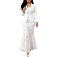 Ensemble deux pièces pour femmes grandes tailles, veste blazer slim, jupe sirène en dentelle, ensemble élégant pour le bureau, costume formel pour femmes