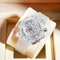 Reloj de Moda con Correa de Silicona, Elegante, Minimalista, Transparente, Multifuncional, Resistente al Agua 30M, Cuarzo Mineral, 45mm, con Agujas
