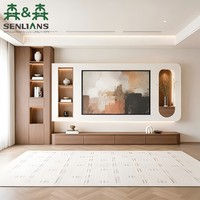 Mueble de TV Curvo de Lujo Discreto, Mueble Multimedia Moderno Integrado de Madera de Nogal con Nicho Arqueado e Iluminación LED