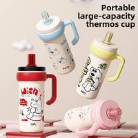 Nouveaux produits : Gobelets isothermes en acier inoxydable à motif de dessin animé avec poignée et paille pour enfants et filles – Coffret cadeau