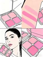 Paleta de Rubor, Contorno e Iluminador Vegana de Lujo Personalizada al por Mayor, de Alta Gama, con Cuatro Colores Cambiantes, Certificada HALAL, Natural