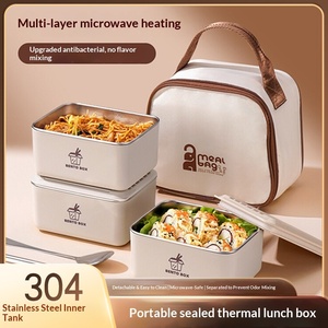 Stainless Steel Dual Tier 1-3L Food Container BPA Free Microwave Safe Insulated Thermos Leak Proof <b>Lunch</b> <b>Box</b> Set Plastic Lid - Product Image 4