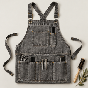 Grembiule da Cucina in Denim Lavato Vintage con Logo Personalizzato, Grembiuli con Bretelle Incrociate e Tasche Multiple per Baristi, Panettieri e Artigiani del Legno - Product Image 4