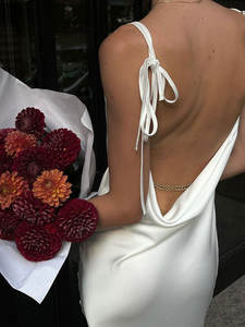 Enyami verano nueva moda Delgado Halter Sexy Slit vestido sin espalda satén cuello noche graduación correas mujeres vestidos - Product Image 4