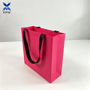 Magenta <strong>Pink</strong> Kraft Paper Tote <strong>Bag</strong> <strong>Fuchsia</strong> Gift Packaging Shopper Black Ribbon Handle <strong>for</strong> Bridal Shower Birthday Gifting - Product Image 2