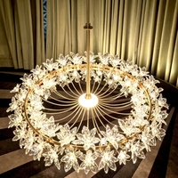 Lustre en cristal de verre papillon de luxe français, style crème, suspension florale faite à la main pour villa, salon à plafond haut