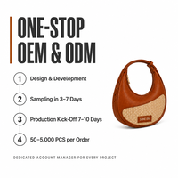 Sac Hobo Croissant en Cuir Pleine Fleur Cognac 3453, Tressé à la Main en Fibres Naturelles, Bandoulière Réglable, Sac à Main d'Épaule pour Femme, Vente en Gros