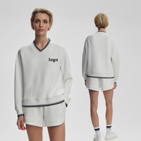 Ensemble de tennis personnalisé pour femme, style preppy, coupe trapèze, respirant, avec haut de golf à manches longues élastique taille haute et sweat-shirt imprimé à la taille