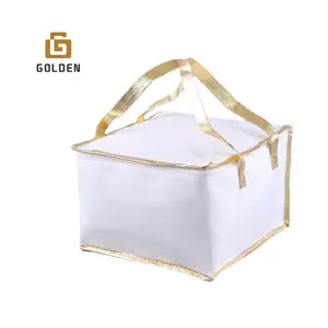 Sacos térmicos de polipropileno reciclados para almoço, sacos térmicos de tamanho grande para almoço e piquenique, co-friendly dourado, reciclável