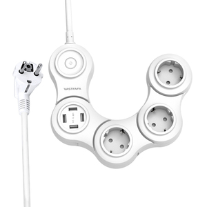מפצל חשמל עם 4 שקעים ו-2 יציאות USB, כולל מתאם נסיעות, מתג, 16A, 3 שקעים, עשוי מחומר PC, תקן CE, 110-250V, 5V 3.1A - Product Image 4
