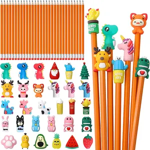 Fornitori miglior prezzo decorato dinosauro promozione matita esagonale arancione con gomma e animali giocattoli in silicone top