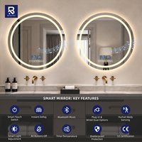 Espejo de Baño LED Redondo Inteligente con Altavoz Bluetooth, Reloj, Temperatura, Antivaho, Táctil, Regulable, Espejo de Vanidad para Hotel, OEM