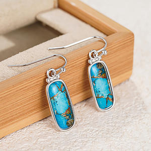 Orecchini Pendenti in Oro Bianco con Turchese E4796, Montatura a Castone, Classici da Donna - Product Image 5