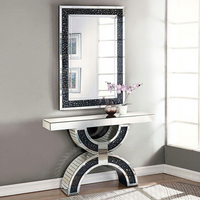 Meubles De Salon modernes Concassée Noire Diamant Argent Miroir Console Table avec Miroir Mural