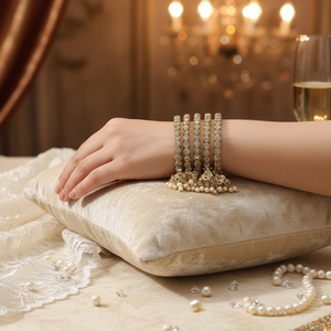 Elegant Austrian Stone & Pearl Statement <b>Bangles</b> <b>Set</b> Premium Designer Jewelry for Women Wedding & Party Wear Collection - Product Image 3