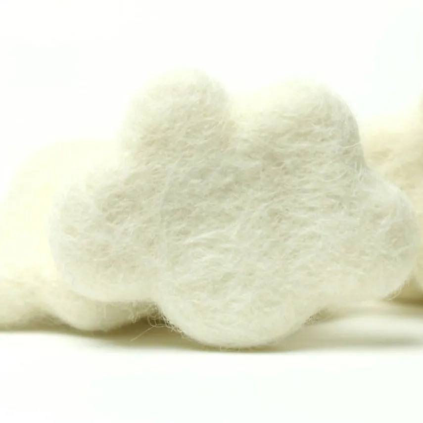 handmade white fluffy little nursery decoration baby mobile wool felt cloud for window garland, diy projects