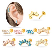 Maina Geometry Marquise Zircon Tragus Earrings G23 Titanium Internally Thread Cartilage Labret Piercing Earring Ear Lip Stud