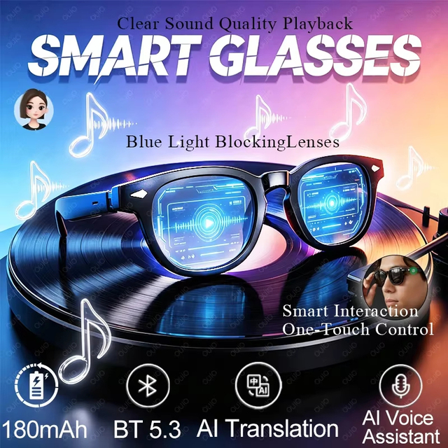 2026 Smart Glasses Dual Silicon Microphone Noise Reduction AI Translation AI Voice Assistant Music Playback BT 5.3 Smart Glasses