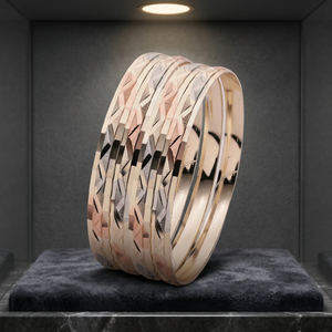 Venta al por mayor de brazaletes texturizados dorados de 3 tonos, juego de brazaletes de lujo rellenos de oro multicolor, brazaletes de moda, juego de brazaletes de latón tricolor - Product Image 4