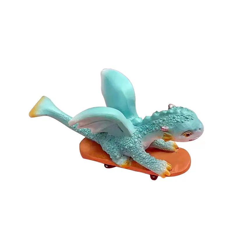カワイイ漫画小さな恐竜樹脂手工芸品庭の装飾彫刻庭のスケートボード小さなドラゴンの像