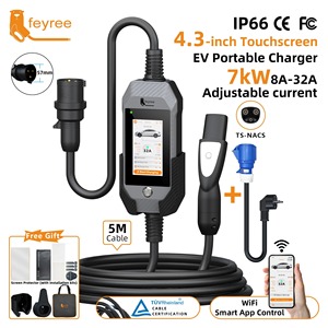 Cargador Portátil para Vehículos Eléctricos Feyree NACS con Pantalla de 4.3 Pulgadas y Adaptador de 7kW 32A Compatible con Tesla, Cable de 5 Metros con Actualizaciones de Firmware OTA - Product Image 1