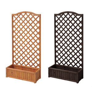 2021Rustic gardening flower plant pots Wood Outdoor Planter Box with Trellis Raised wooden Garden Bed