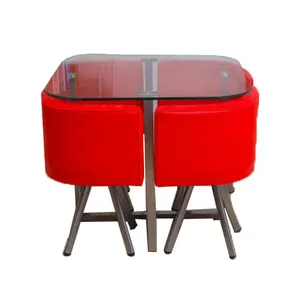 Venta al por mayor mesa de comedor de 4 plazas de muebles-Juego de mesa de comedor de cristal moderno, mueble rojo, mesa de comedor, 4 asientos, muebles de restaurante