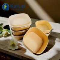 Bol en papier kraft carré/rectangulaire, biodégradable, protection de l'environnement, emballage alimentaire, bol à salade avec couvercle