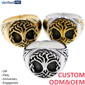 CAIOOCHE วินเทจกันน้ำสแตนเลสต้นไม้แห่งชีวิตแหวนย้อนยุคพังก์สไตล์ยิกดราซิลผู้หญิงผู้ชายแหวนแฟชั่นเครื่องประดับ - Product Image 1