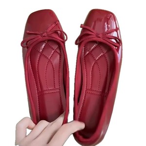 New Style Women's Red Patent Leather Wedding Shoes Ballet <b>Flats</b> Bows Light-Weight Insole Height-Increasing Bridal Summer - Product Image 5