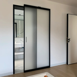 Portes de <span class=keywords><strong>grange</strong></span> coulissantes invisibles noires personnalisées à faire soi-même, en aluminium, double motif en verre, rails cachés sans traces, <span class=keywords><strong>porte</strong></span> de <span class=keywords><strong>grange</strong></span> intérieure - Product Image 4