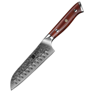 <span class=keywords><strong>Couteau</strong></span> <span class=keywords><strong>Santoku</strong></span> de cuisine professionnel XINZUO de 5 pouces, 67 couches, acier Damas 10Cr, avec manche en bois de rose - Product Image 1