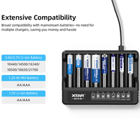 Chargeur de batterie intelligent XTAR MX8 à 8 canaux avec écran LCD, multi-compatible avec les batteries rechargeables Ni-MH 1,2 V, Li-ion 1,5 V, 3,6 V, 3,7 V