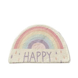 Tapis de bain demi-cercle Happy Rainbow, antidérapant, absorbant, en polyester, pour salle de bain, chambre à coucher, salon, usage domestique - Product Image 4