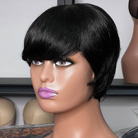 Perruque de Cheveux Humains, Cheveux Courts Faits à la Machine, Coupe Pixie, pour Femmes Noires, Prix Abordable