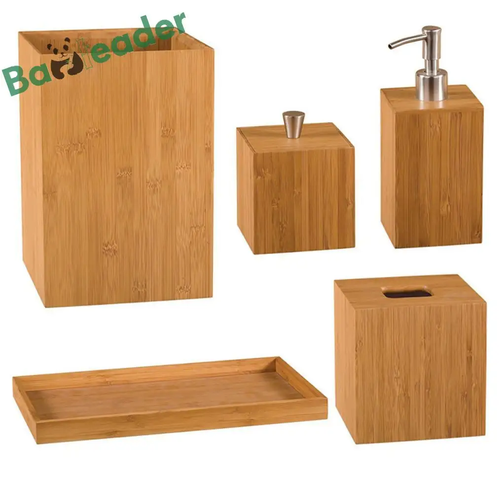 Baño de madera Caddy líquido bomba de espuma de mano dispensador de jabón bambú baño 3 piezas dispensador de loción cepillo de dientes soporte vaso