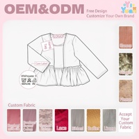 Cardigan à manches longues ouvert sur le devant pour filles, rose uni, avec ourlet à volants style peplum, vêtement d'extérieur simple pour superposition, personnalisable