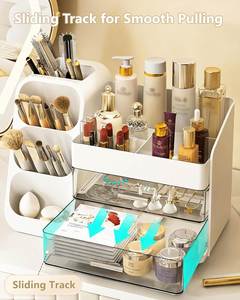 Bathroom Vanity Countertop Makeup Organizer Cosmetic <b>Storage</b> <b>Box</b> with 4 Drawer for Dresser Rotating Clear Skin Care Display Rack - Product Image 3
