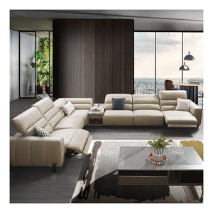 ชุดโซฟาหนังปรับเอนรูปตัวแอล โมเดิร์น หรูหรา จาก Foshan สำหรับห้องนั่งเล่น - Product Image 1