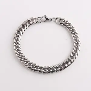 316L Stainless Steel Silver Color Chunky Curb Chain Punk Jewelry Interwoven Bracelets For Men