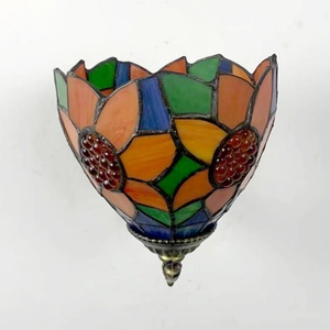 LongHuiJing Traditional Tiffany Flower Dome Stained Glass 1 <b>Light</b> Mediterranean Living Room Corridor Wall Lamp - Product Image 4