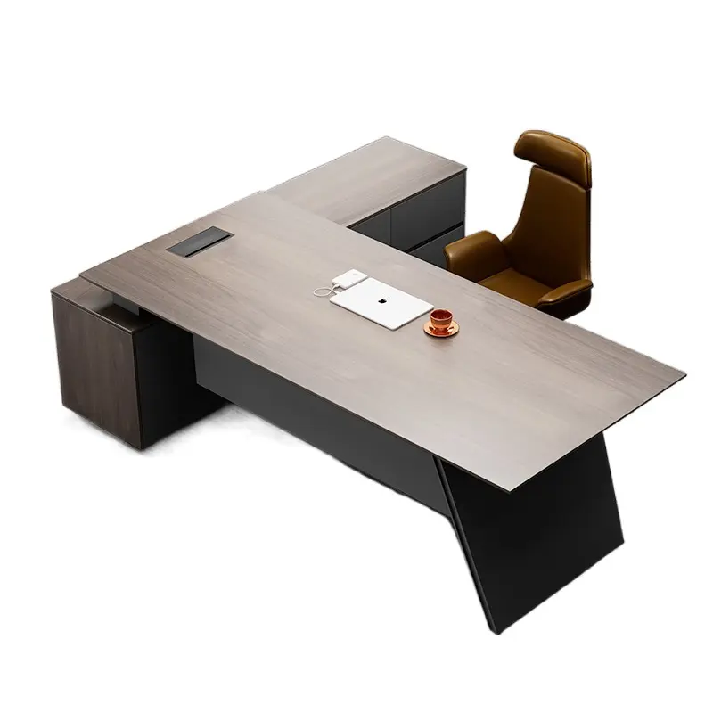 Hete Verkoop Luxe Moderne L-Vorm Directeur Ceo Baas Houten Werkstation Bureau Kantoormeubilair Set Kribbe Executive Office Desk