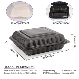 Biodegradable Customizable Food Container Microwave <b>Plastic</b> logo Printed Mfpp Clamshell <b>Lunch</b> <b>Box</b> Takeaway Food Packaging - Product Image 2