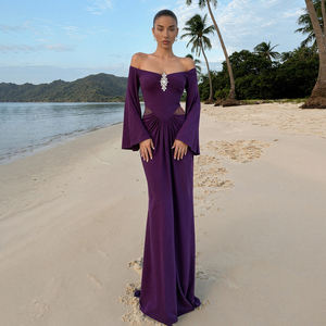 Elegante Vestido Largo de Manga Acampanada Liso para Mujer - Sin Tirantes, Corte A, Cintura Alta, Ecológico, con Dobladillo Trompeta, Ajuste Ceñido, Venta al por Mayor - Product Image 5