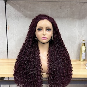 วิกผมหน้าผากแบบ Pixie Curl แบบ Super Double Drawn ผมแท้ 100%  ขนาด 13*4  แบบไม่ต้องใช้กาว สีไวน์  ความหนาแน่นเต็มพิกัด - Product Image 1